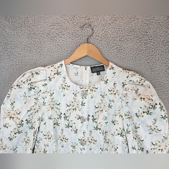 Daniel Bernstein Mini Dress Womens Sz M Floral Dramatic Shoulders Rhinestone - Picture 2 of 13